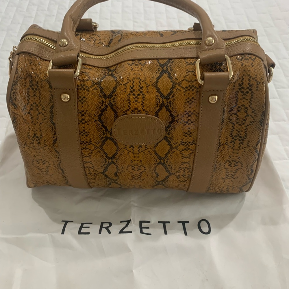 Terzetto Tan Snake Print Satchel